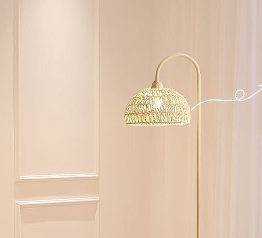 Beige Bohemian Rattan Floor Standing Lamp For Living Room