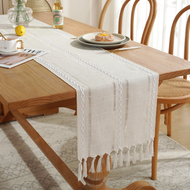 white Bohemian Table Runners with Tassels