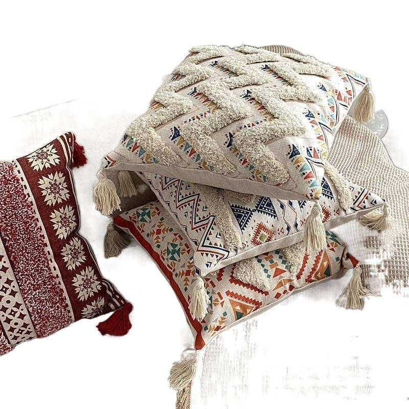 Bohemian Throw Pillow with Geometric Patterns