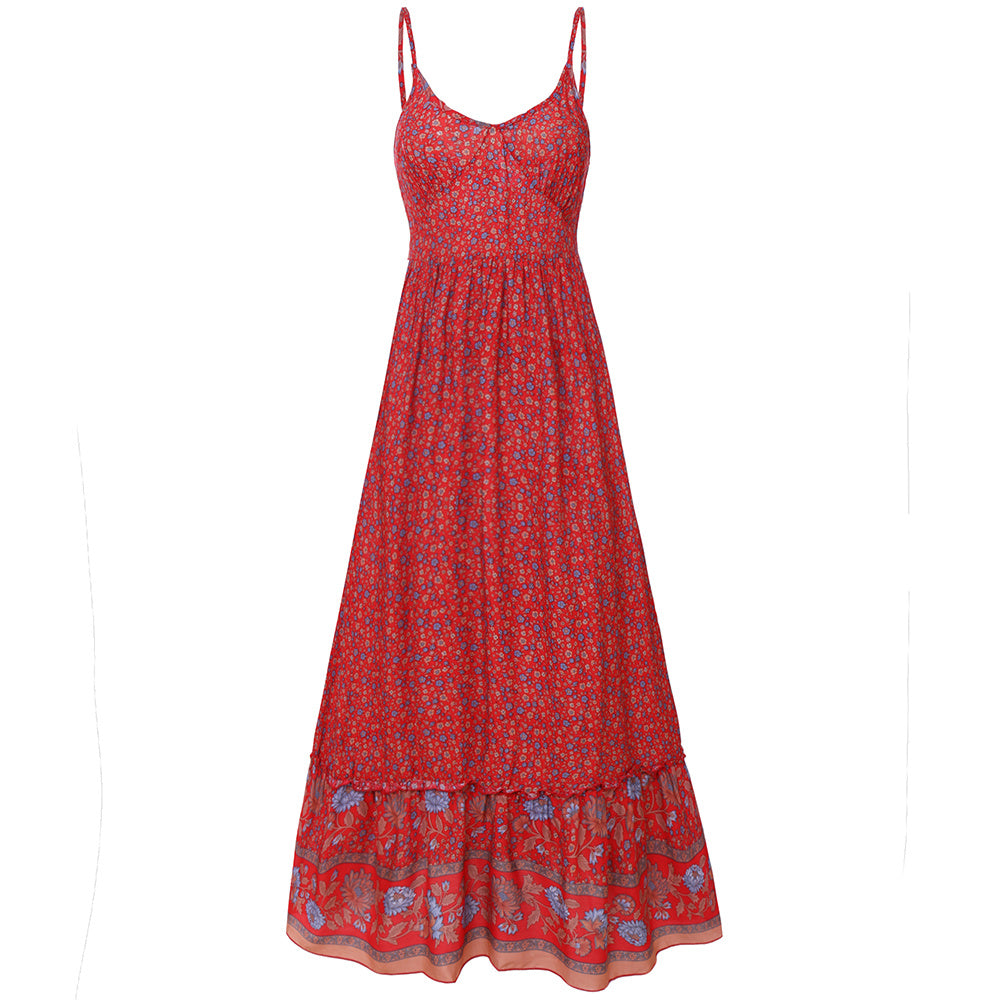 Red floral dress on a white background