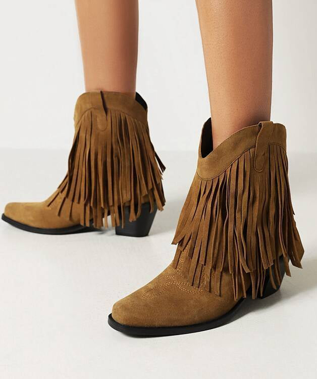 Boho Ankle High Fringed Boots