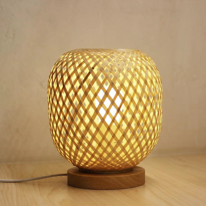 Boho Bamboo Woven Table Lamp