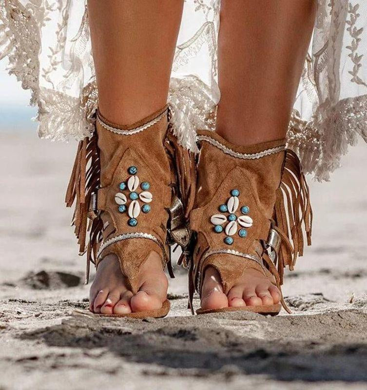 Boho Beaded Fringed Sandals