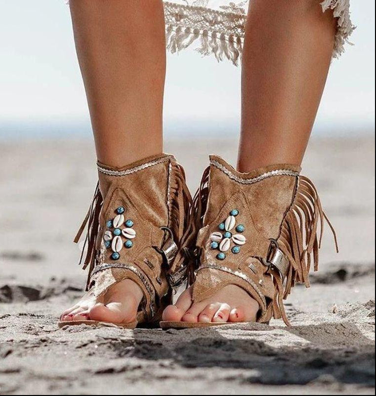 Boho Beaded Fringed Sandals