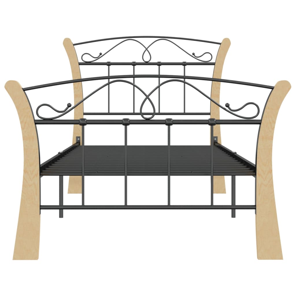 Boho Black Metal Bed Frame with Wood