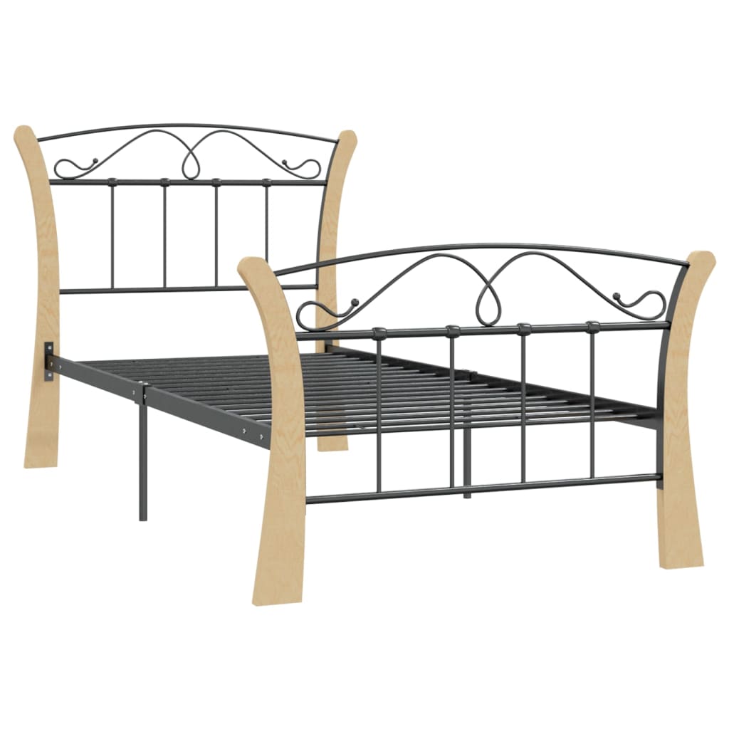Boho Black Metal Bed Frame with Wood