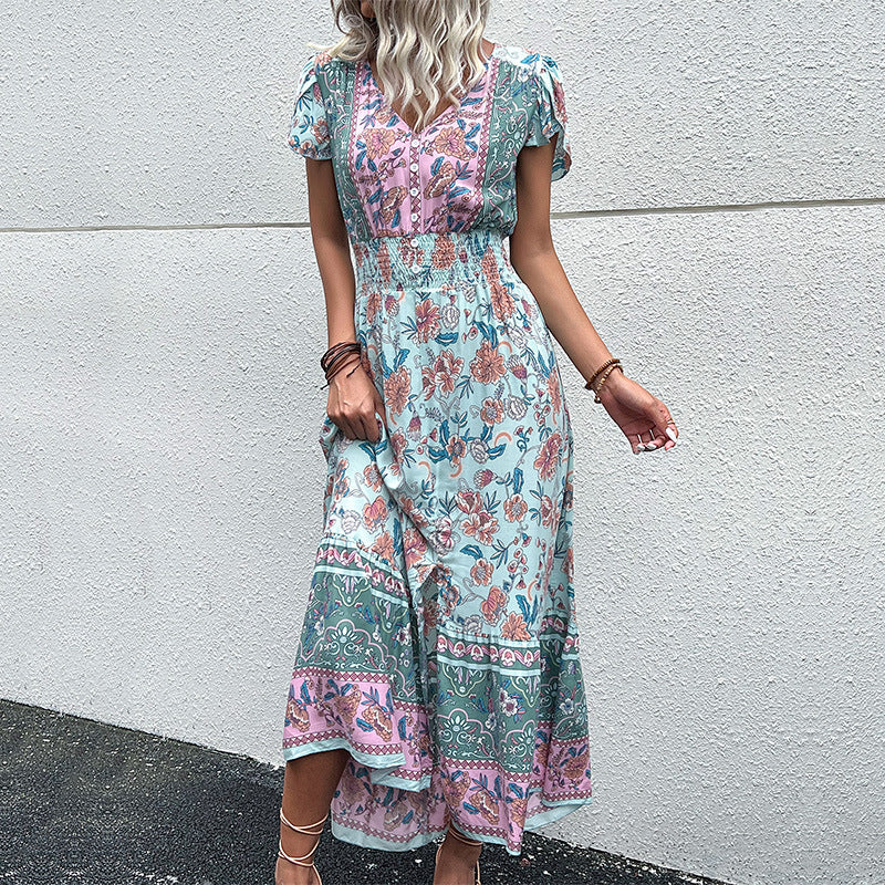 teal blue Boho Blouson Dress