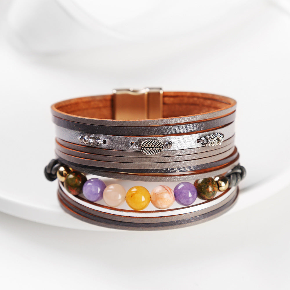 Boho Vegan Leather Bracelet Stack