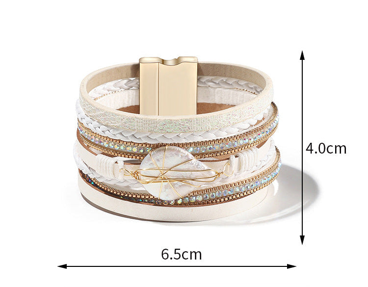stone Boho Vegan Leather Bracelet Stack