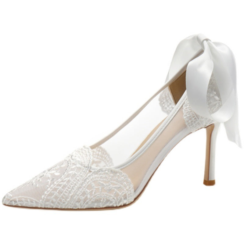 Pointed Toe Boho Bridal Lace High Heels