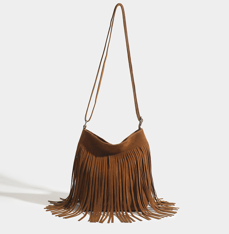 Boho Brown Fringed Suede Bag