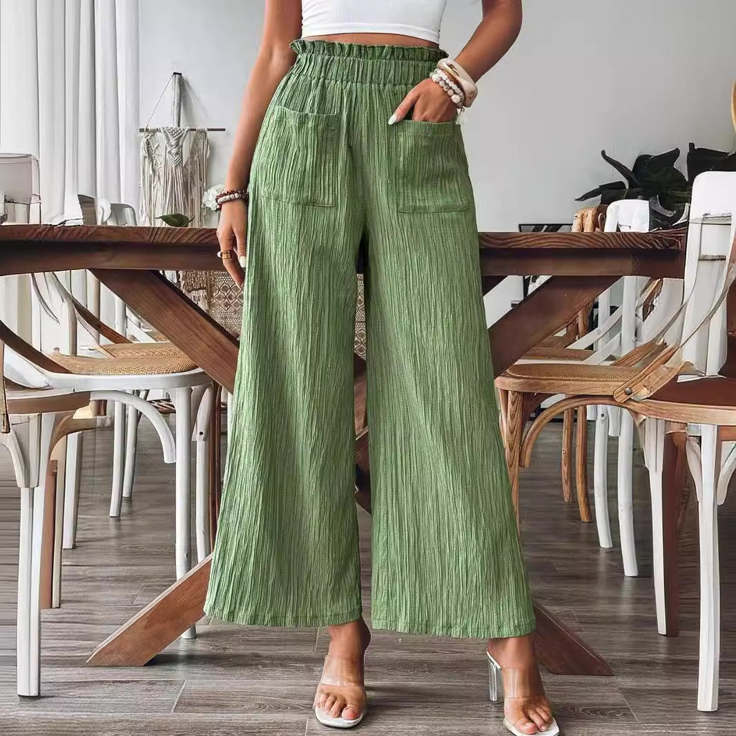 green Boho Chic Casual Wide Leg Pants