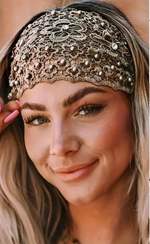 Boho Chic Lace Bandana Headband with Rhinestones