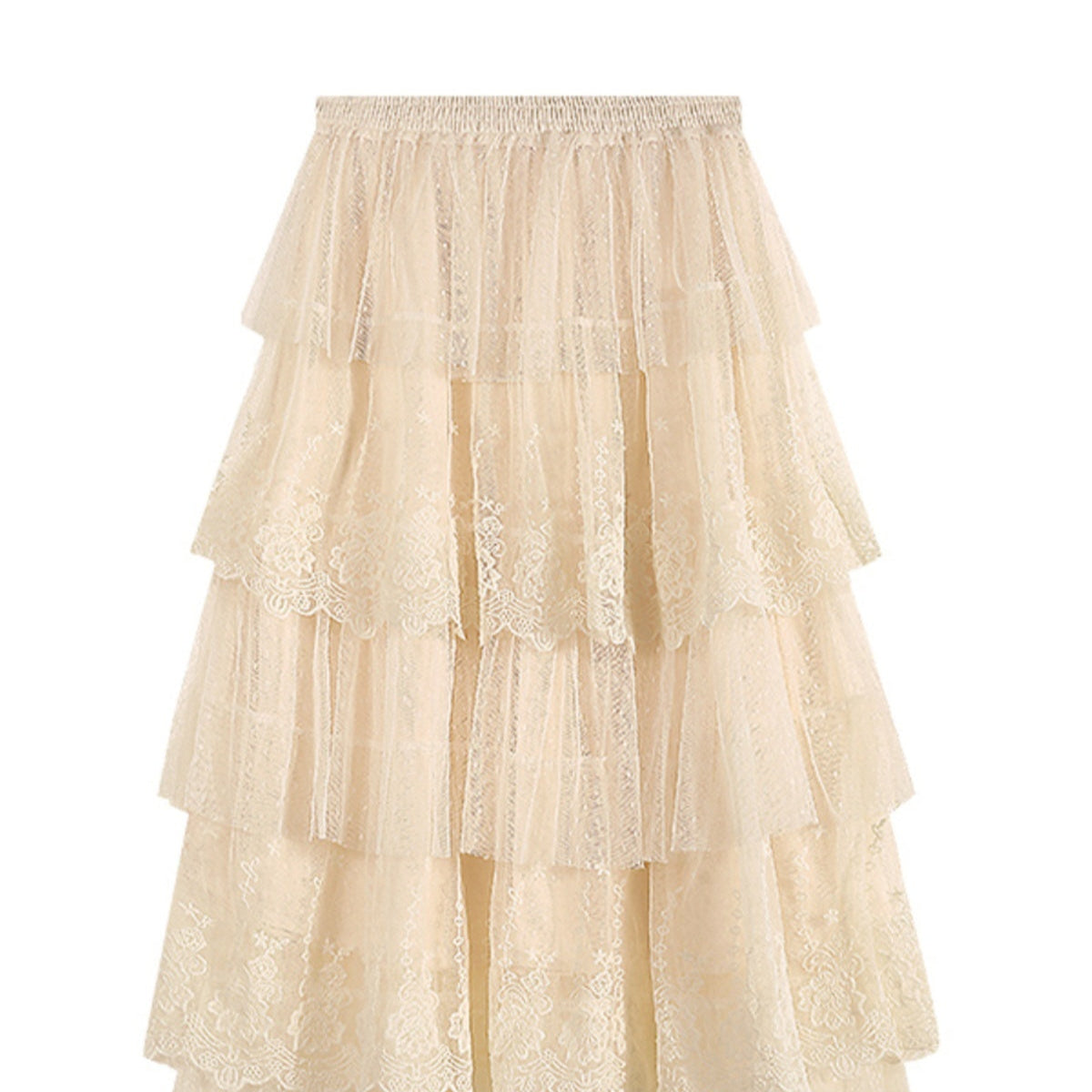 Beige Boho Chic Lace Mesh Skirt
