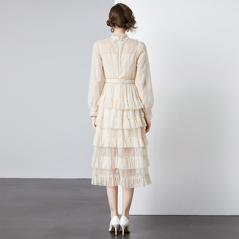 beige Boho Chic Long Sleeve Wedding Guest Dress