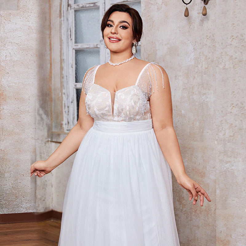 White Boho Chic Plus Size Wedding Dress