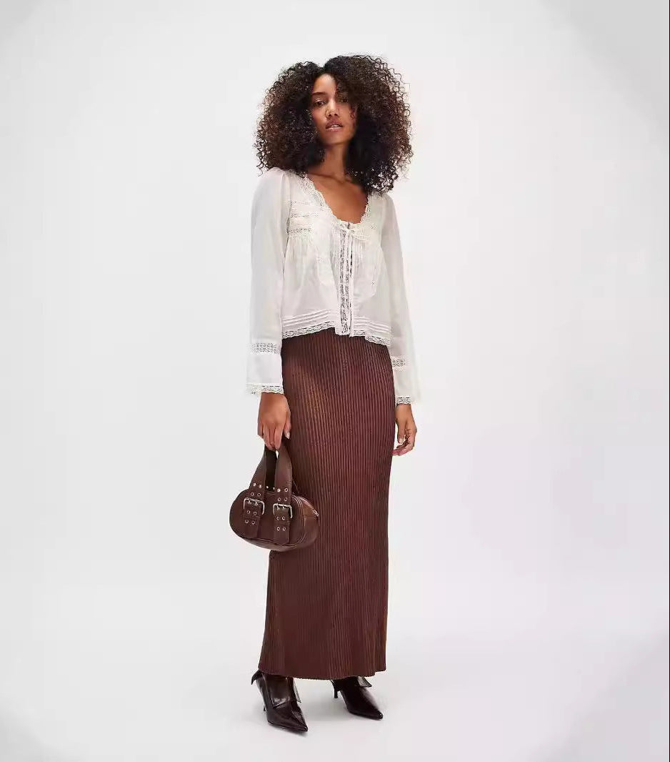 Boho Chic Lace U-Shaped Neckline Shirt