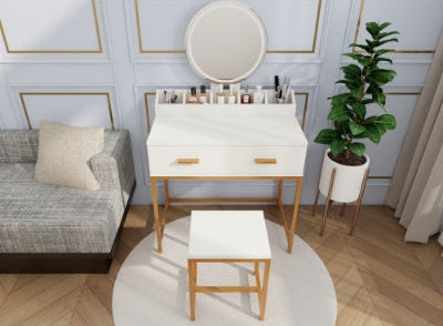 Boho Chic Vanity Set With Mirror And Stool