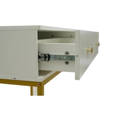 White metal cabinet with an open drawer on a white background