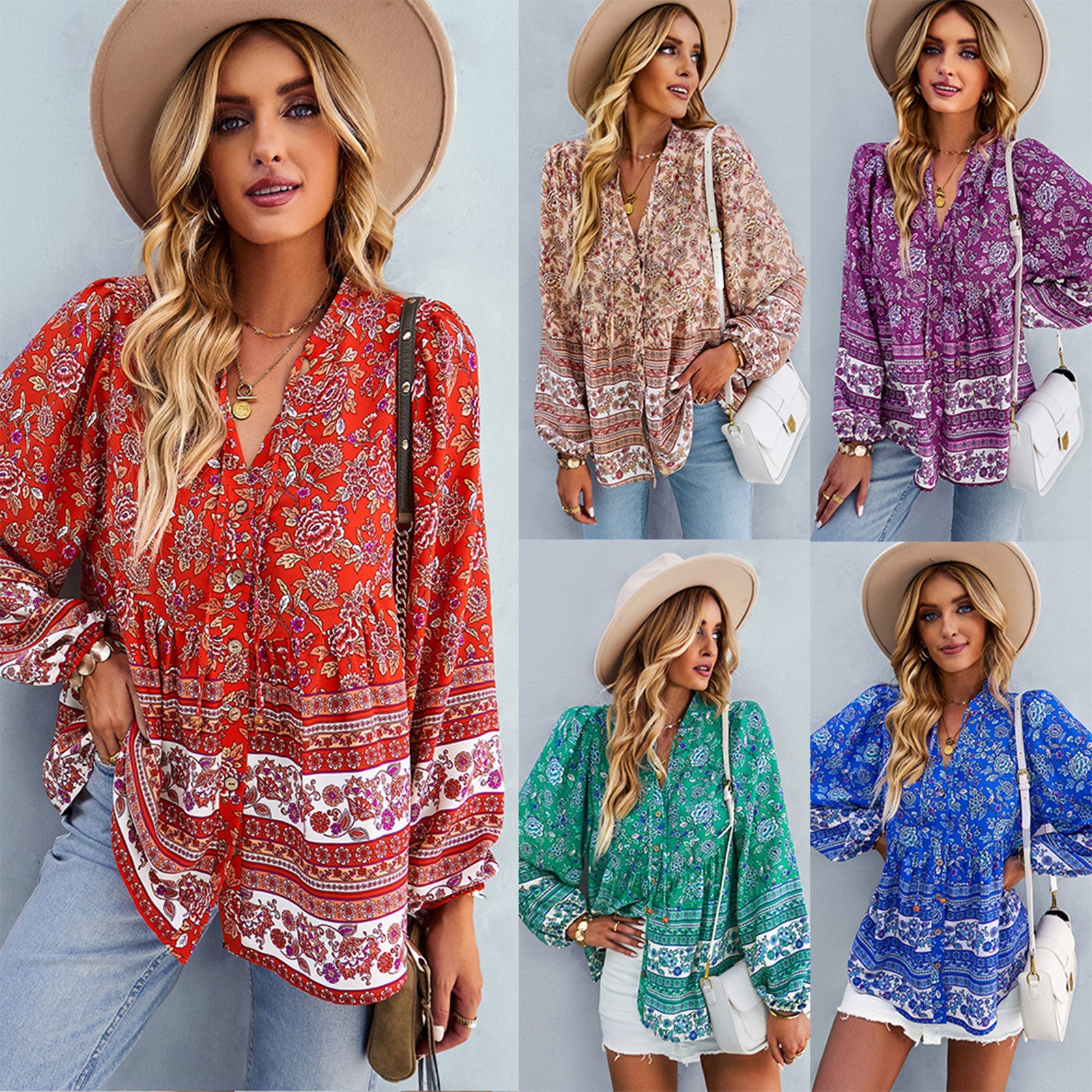 Boho Floral Print Shirt for Women