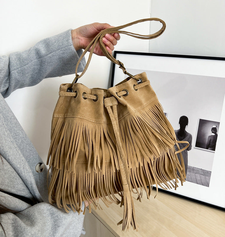 Boho Fringe Bucket Bag