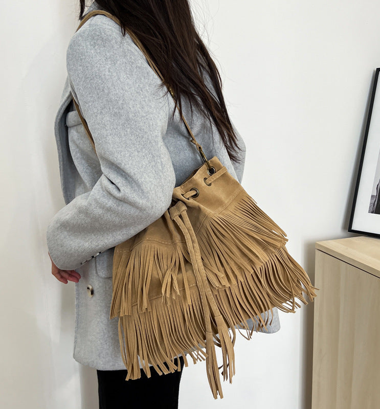 Boho Fringe Bucket Bag