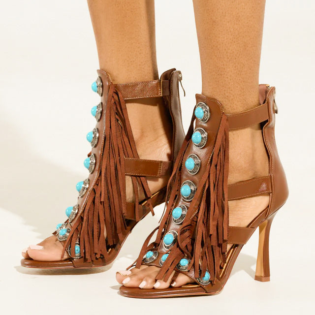 Boho Fringed High Heels