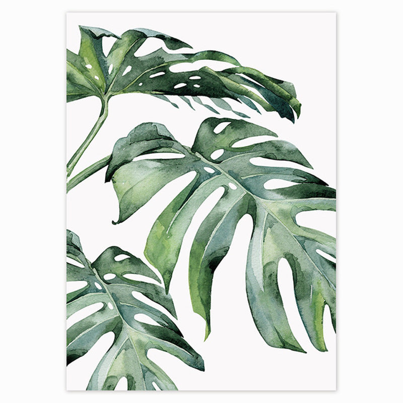 Illustration of green monstera leaves on a white background