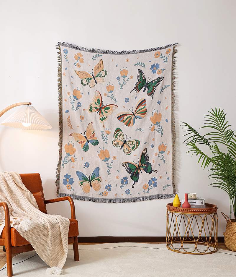 butterflies Boho Illustration Cover Blanket