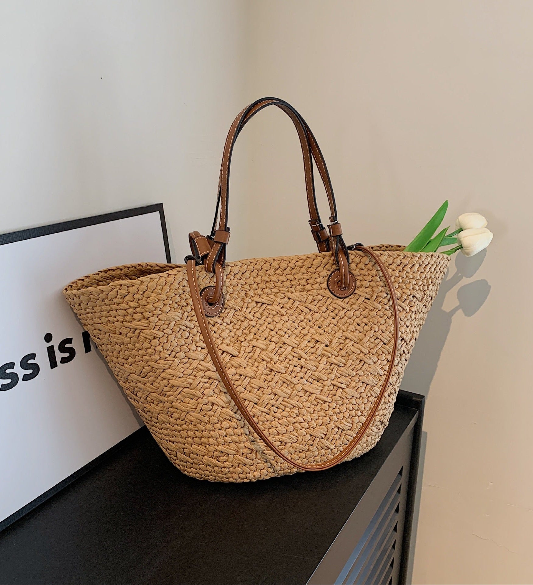 Boho Large Summer Straw Tote Bag