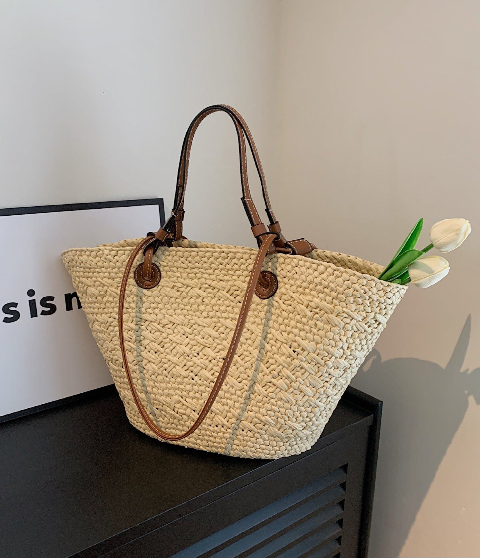 Boho Large Summer Straw Tote Bag