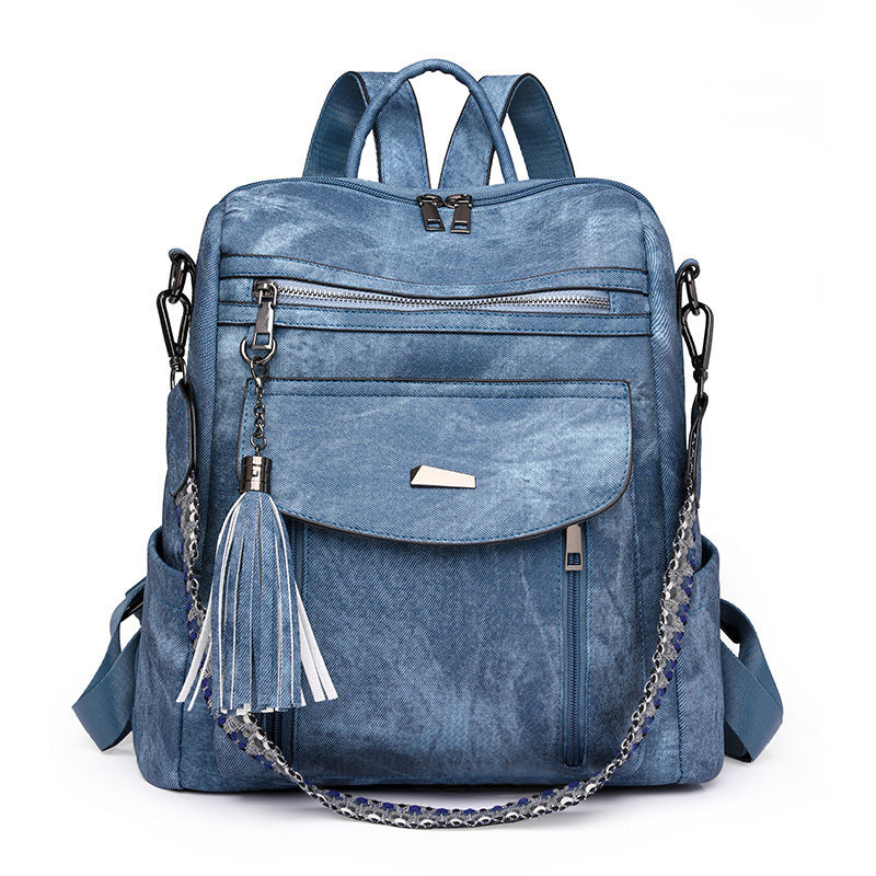 Boho Vegan Leather Backpack Convertible blue