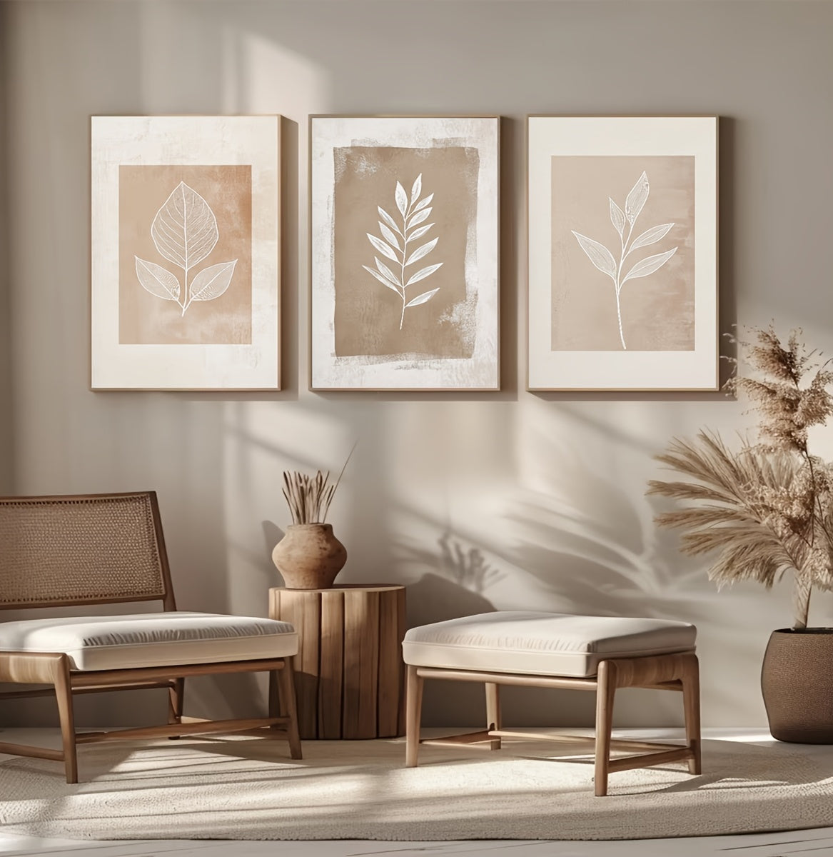 Boho Painting Poster with Plant Designs 3 Piece Set