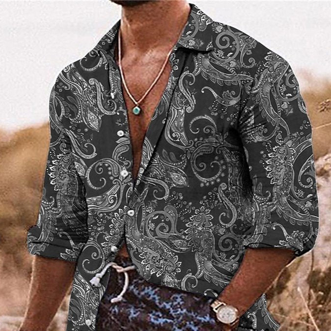 Boho Paisley Shirt for Men with Long Sleeves