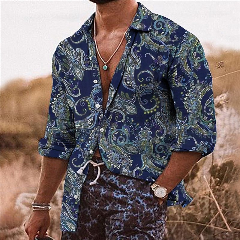 Boho Paisley Shirt for Men with Long Sleeves