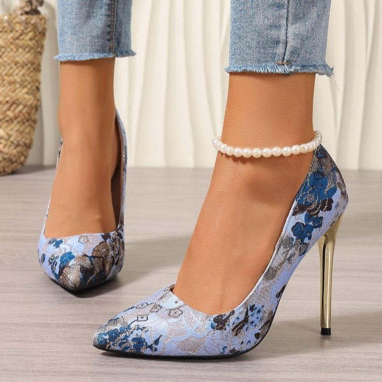 blue Boho Pattern Floral Pumps