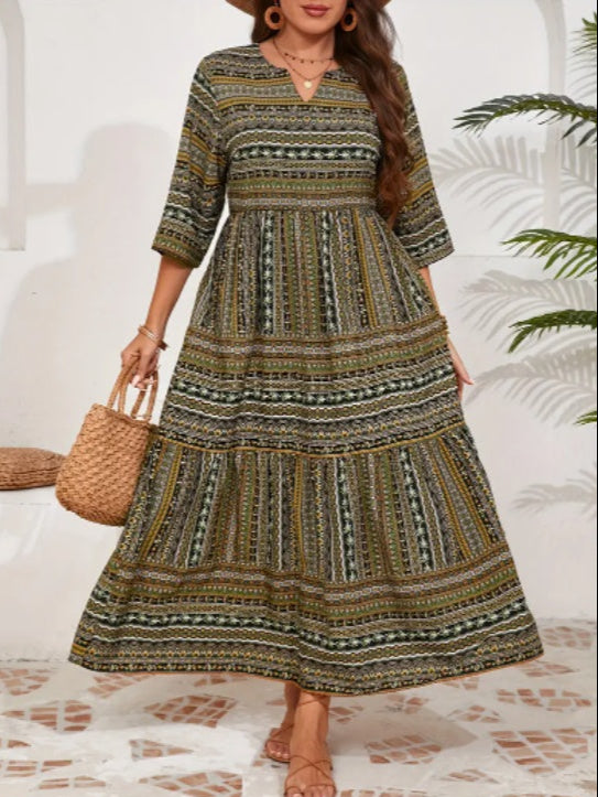 Boho Print Short Sleeve Plus Size Dress