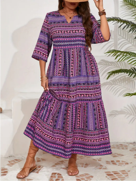 Boho Print Short Sleeve Plus Size Dress