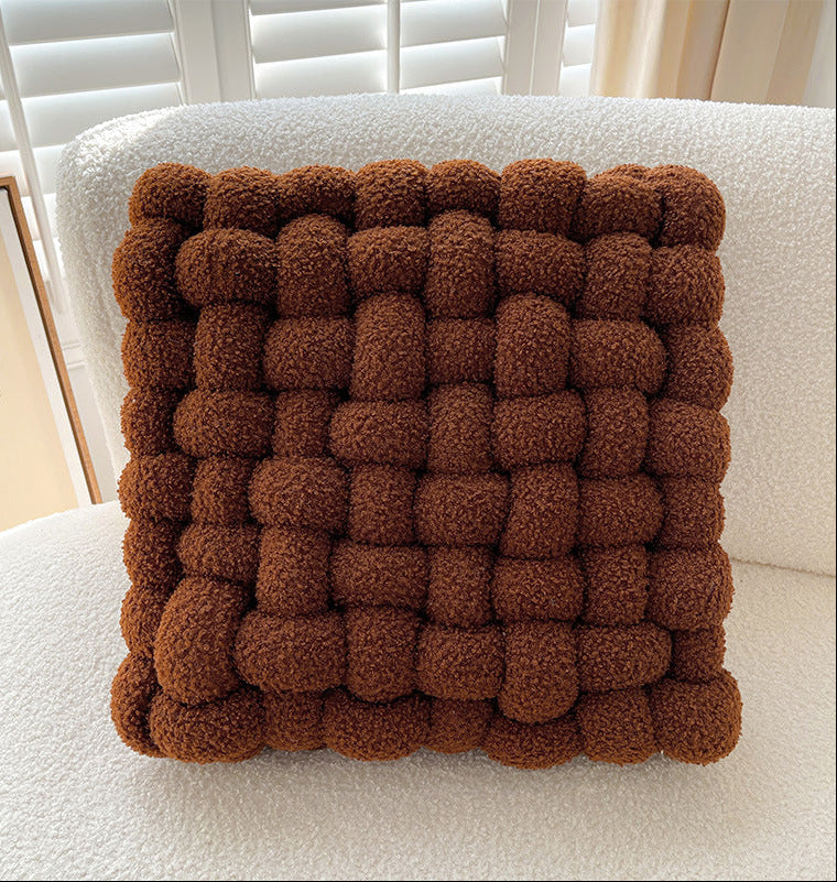 brown Boho Square Knotted Decoration Pillow