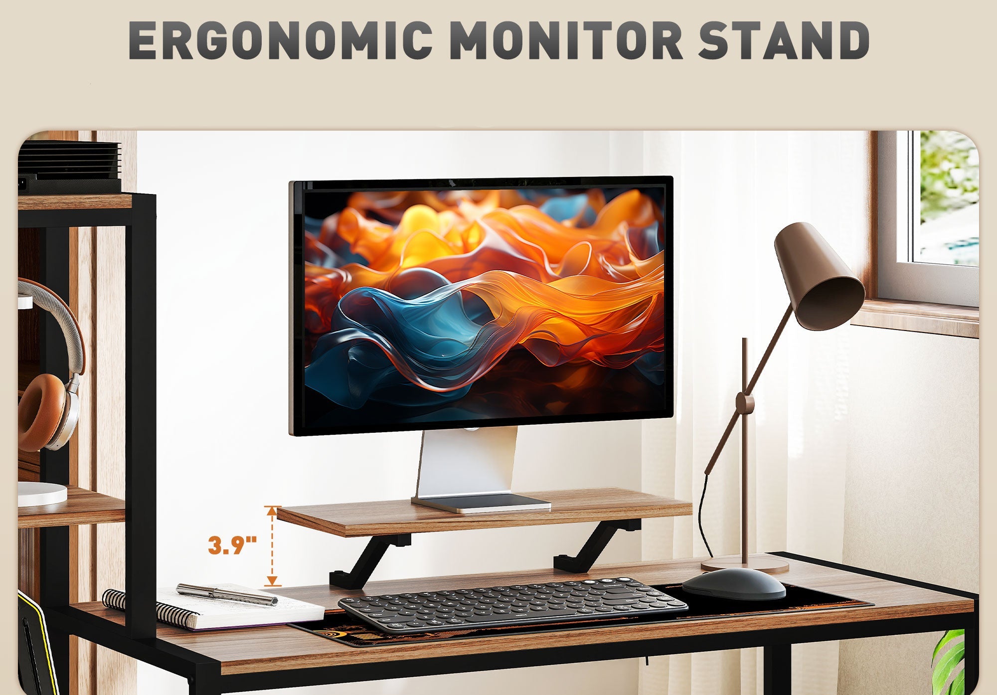 Boho Style Computer Desk with Computer Stand