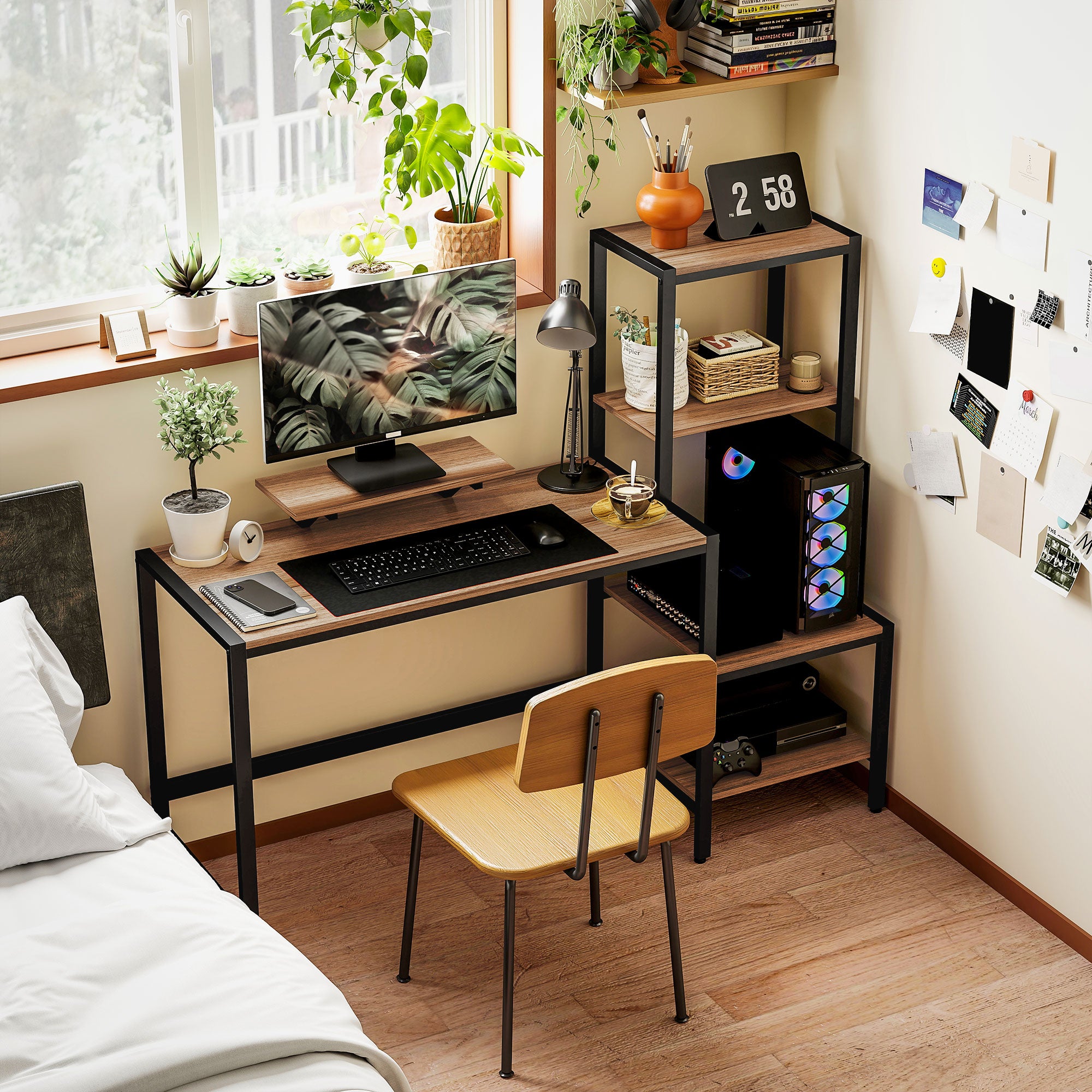 Boho Style Computer Desk with Computer Stand