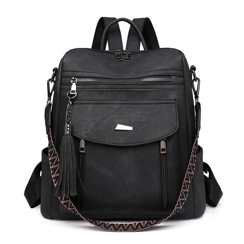 black Boho Vegan Leather Backpack Convertible