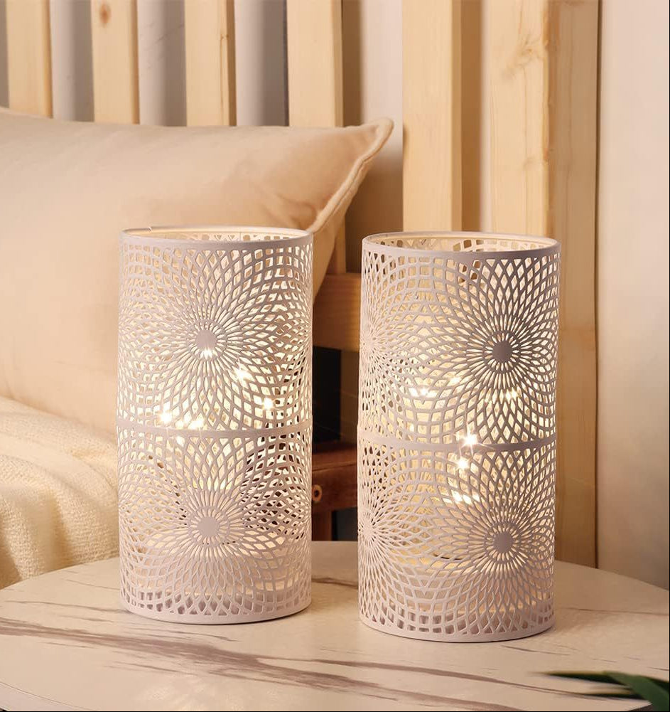 Boho White Metal Lamps 2 Pcs