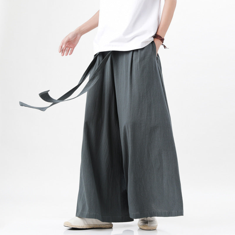 gray Boho Wide Leg Trousers for Men
