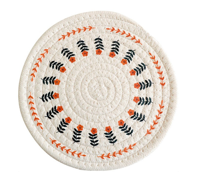 round Boho Woven Floral Print Placemats