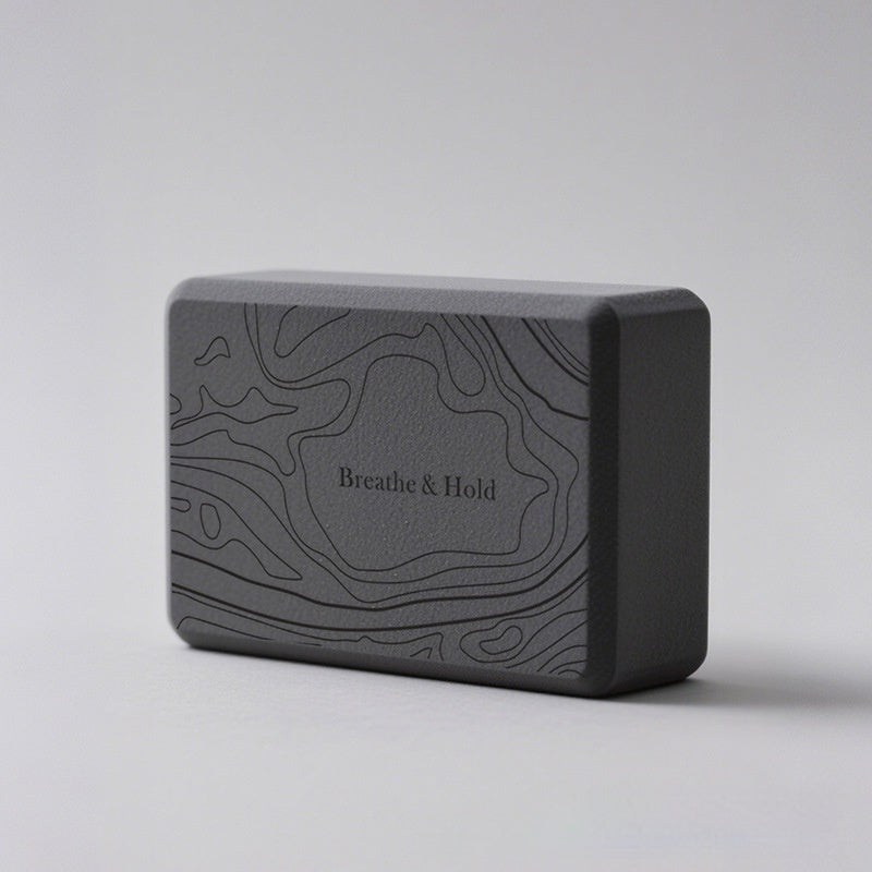 black Boho Yoga Bricks with "Breath and Hold" Text