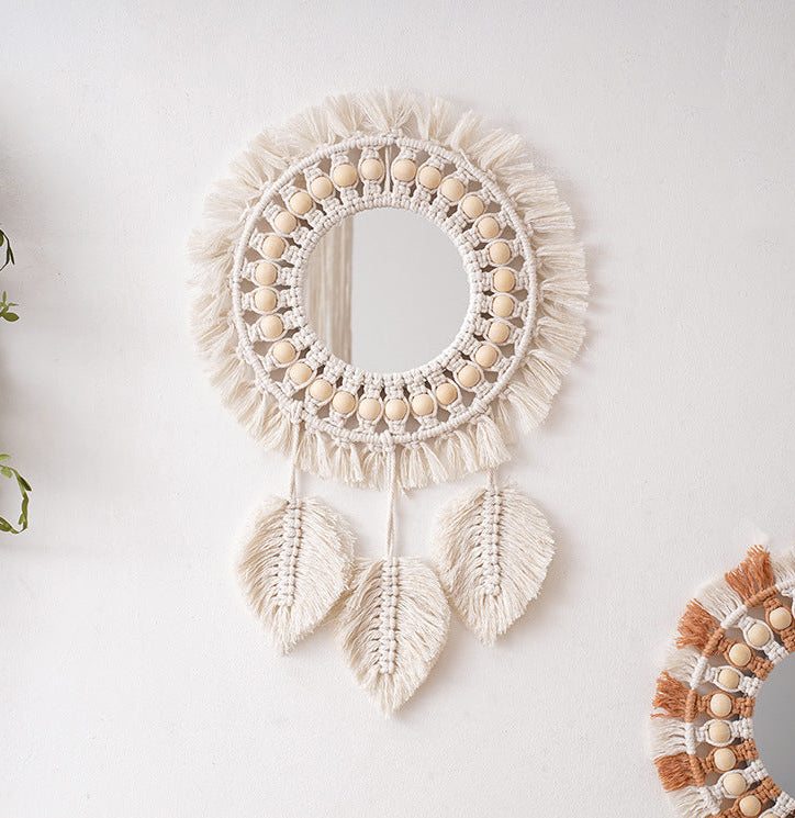 Boho Macrame Mirror with Leaves boho