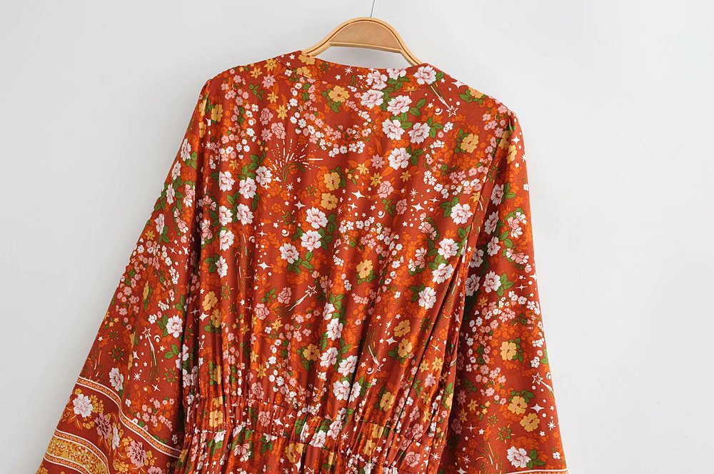 Boho harmony Dress Orange Floral Print