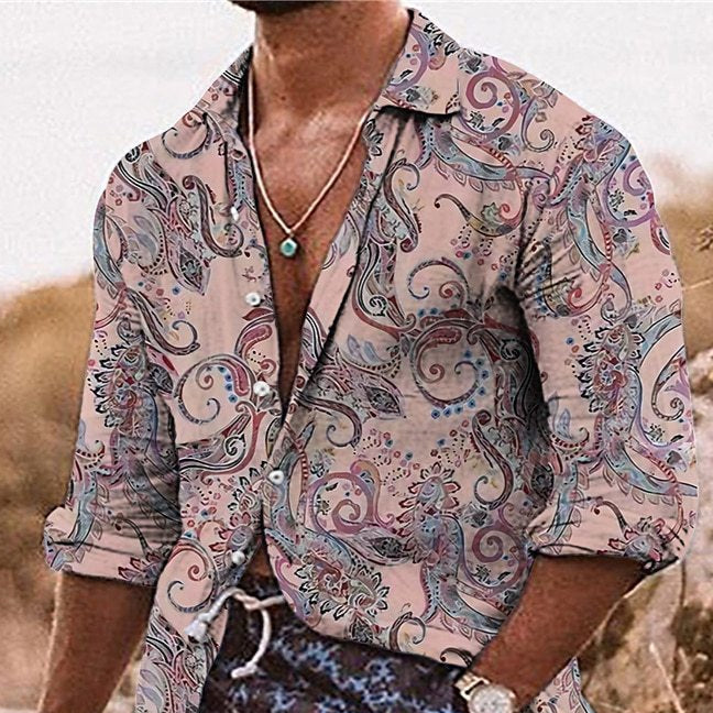 Boho Paisley Shirt for Men with Long Sleeves