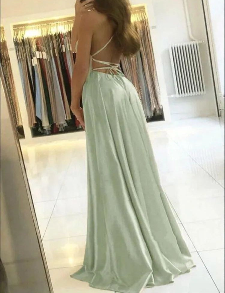 Satin Boho Bridesmaid Dress with Slit
